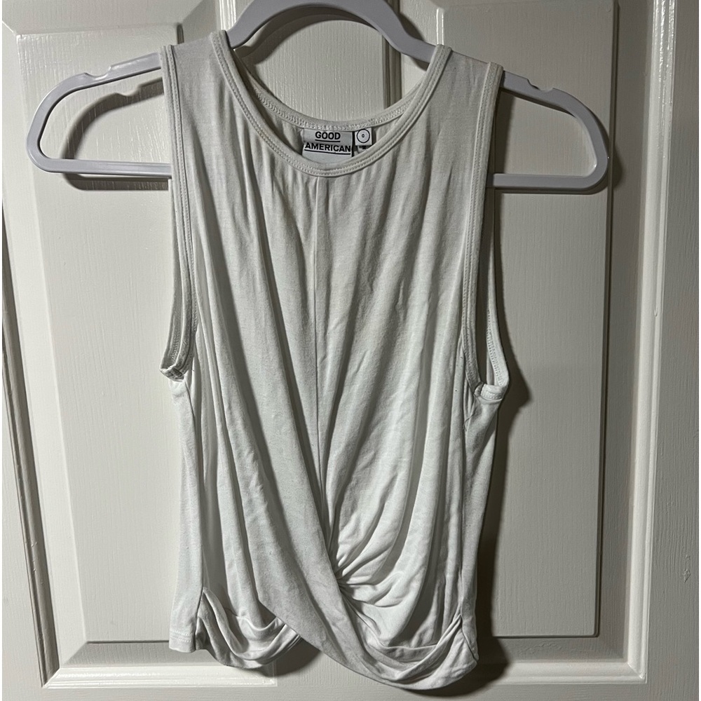 Good American White front twist tank